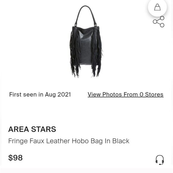 New Area Stars Black Fringe Hobo Shoulder Bag Faux Leather Spacious New w/ Tags - Picture 9 of 14